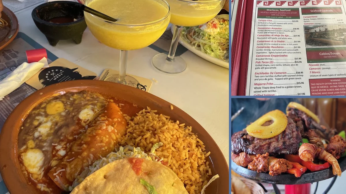 Interior view of Mexican and seafood restaurant.