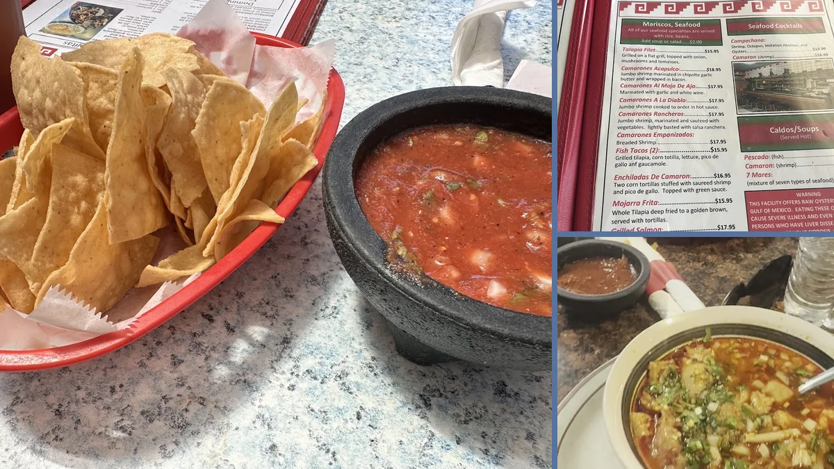Interior view of Mexican and seafood restaurant.